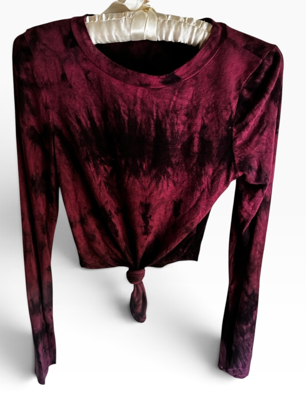 Fashion Nova Women's Burgundy Tie-Front Long Sleeve Crop Top Worn Once